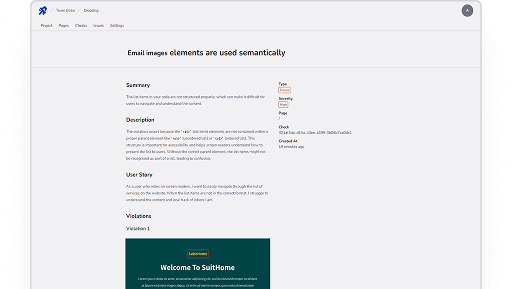 Email accessibility report screenshot