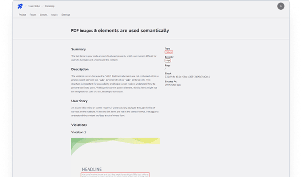PDF accessibility report screenshot